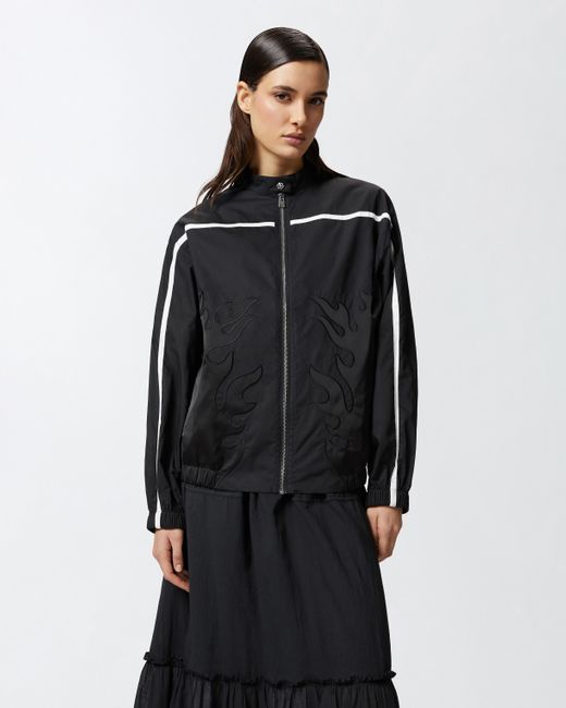 Pinko Black Poplin Bomber Jacket With Flame Design