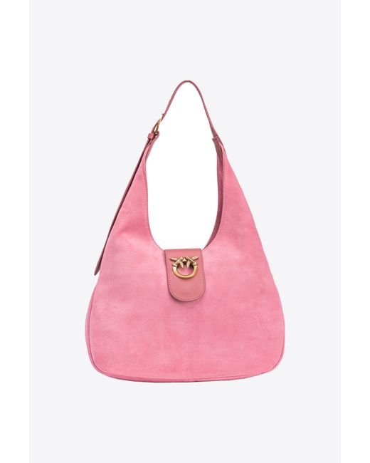 Pinko Pink Mini Hobo Bag In Suede And Leather