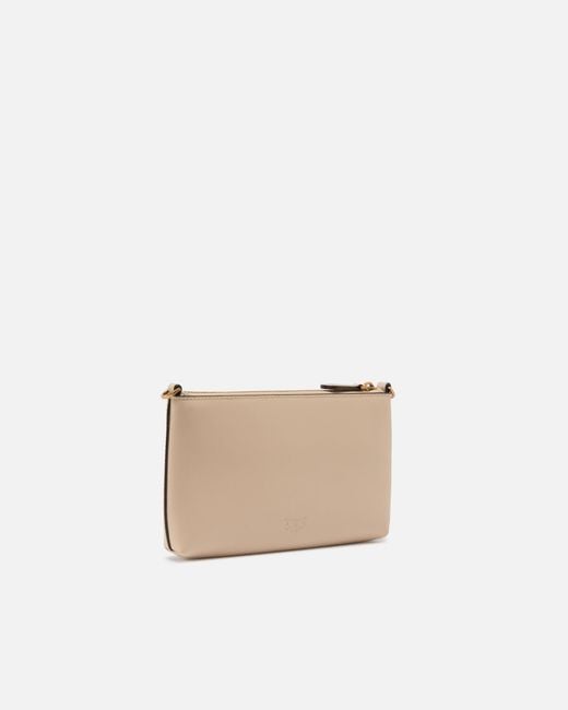 Pinko Natural Flat Leather Clutch With Love Birds Logo