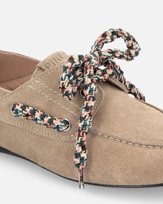 Pinko White Suede Moccasins With Multicoloured Laces
