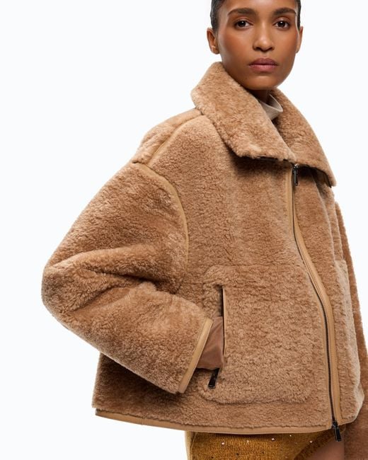 Pinko Brown Shearling-Effect Pea Coat