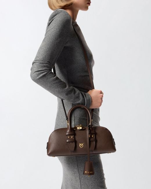 Pinko Brown Small Leather Escape Bag Baguette