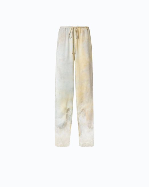 Pinko White Garment-Dyed Satin Trousers With Lace Details