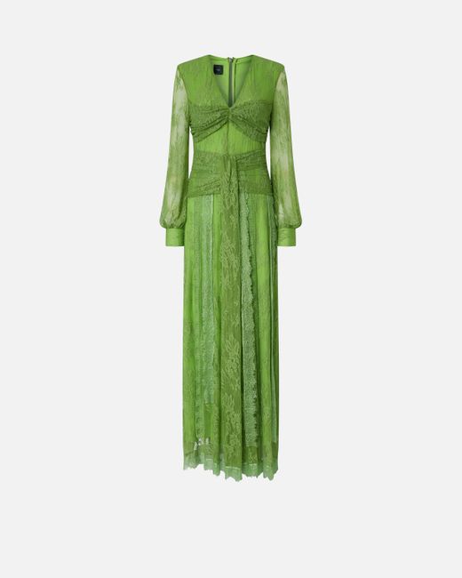 Pinko Green Long Lace Dress With V-Neck
