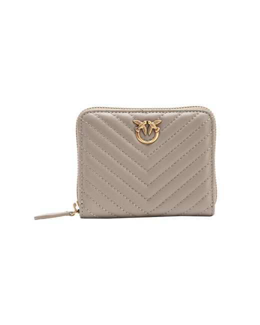 Pinko Natural Square Zip-around Wallet In Chevron-patterned Nappa Leather