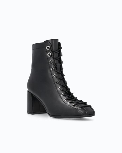 Pinko White Lace-Up Leather Ankle Boots With Heel