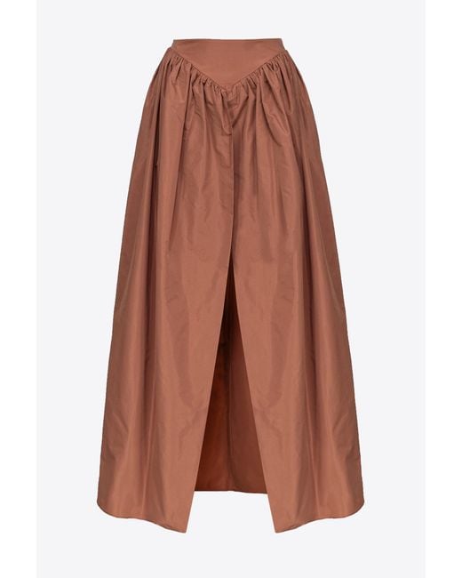Pinko Brown Taffeta Maxi Skirt With Slit