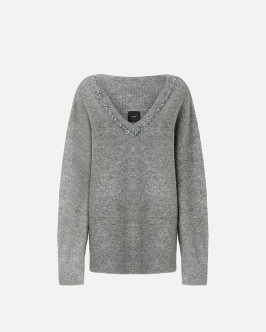 Jersey De Mezcla De Lana Con Bordado Joya, Gris-Monumento Gr Pinko de color Gray