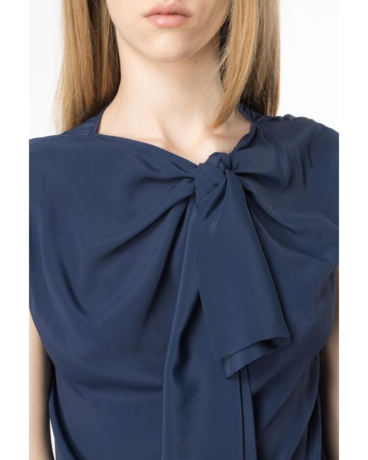 Pinko Blue Silk-blend Top With Bow