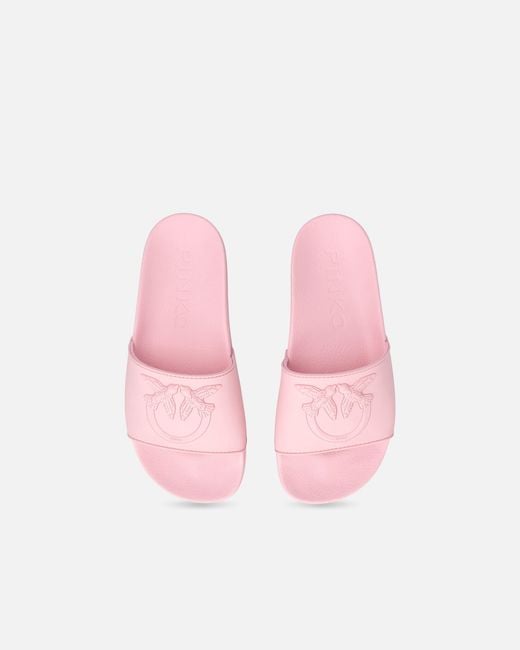Pinko Pink Rubber Slip-On Sandals With Love Birds Maxi Logo