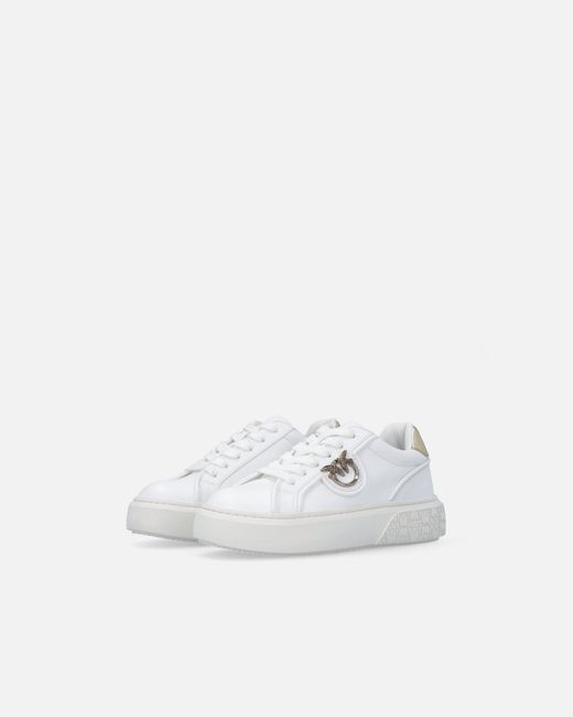 Pinko White Leather Sneakers With Love Birds Logo