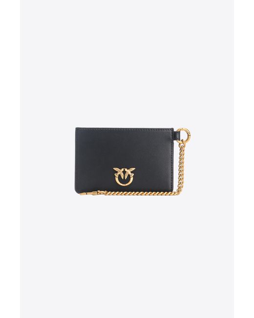 Pinko Black Leather Card Holder With Chain