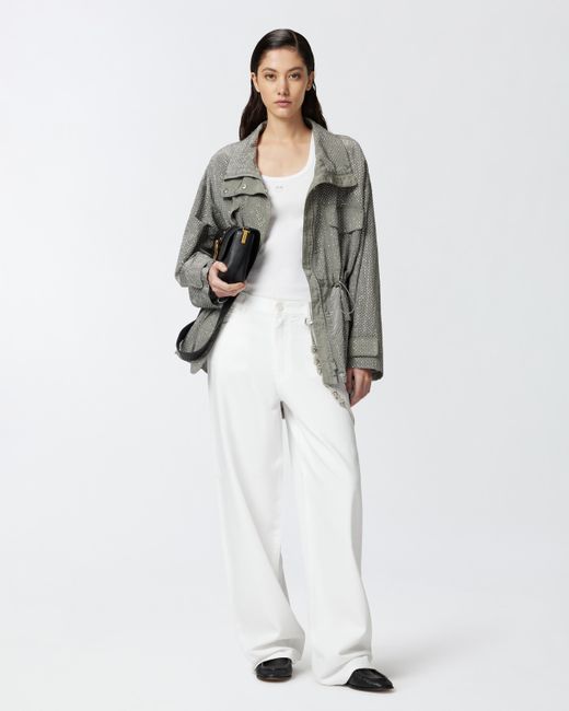 Pantalones Anchos De Corte Holgado Con Cadena Joya, Blanco Brill Pinko de color White