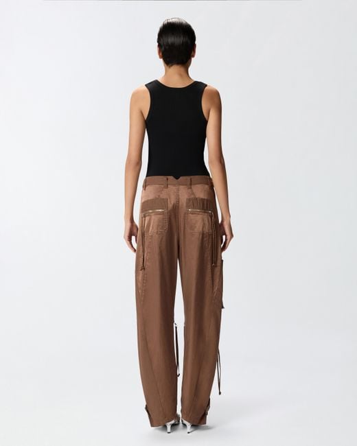 Pantalon P-Pants En Gabardine Et Satin Avec Fermetures Zippées, Marron Pinko en coloris Brown