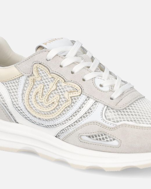 Pinko White Mesh And Suede Sneakers With Love Birds Logo