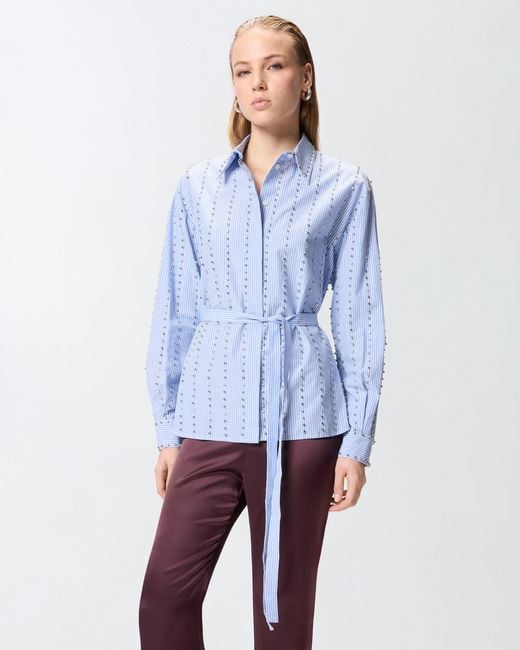 Pinko Blue Striped Shirt With Jewel Embellishment