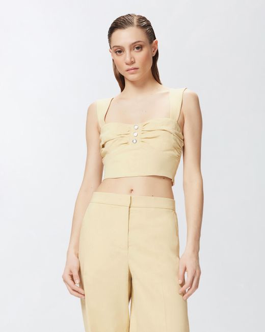 Pinko White Buttoned Linen Crop Top