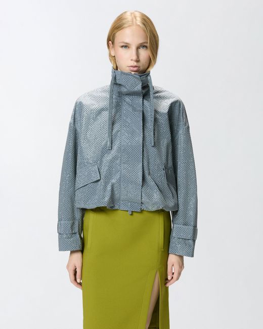 Pinko Blue Blouson Jacket With All-Over Micro Studs