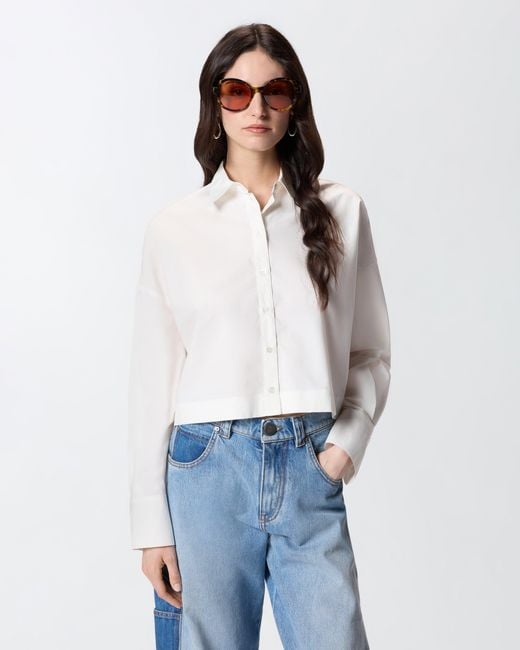 Pinko White Cropped Shirt With Gathered Back