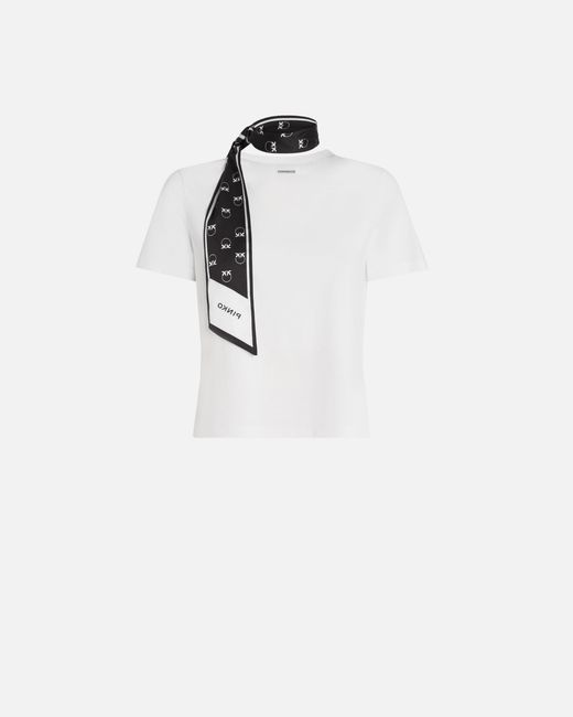 Pinko White T-Shirt With Love Birds Logo Scarf