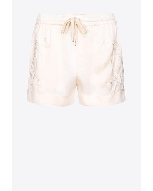 Pinko White Satin Shorts With Rodeo Embroidery