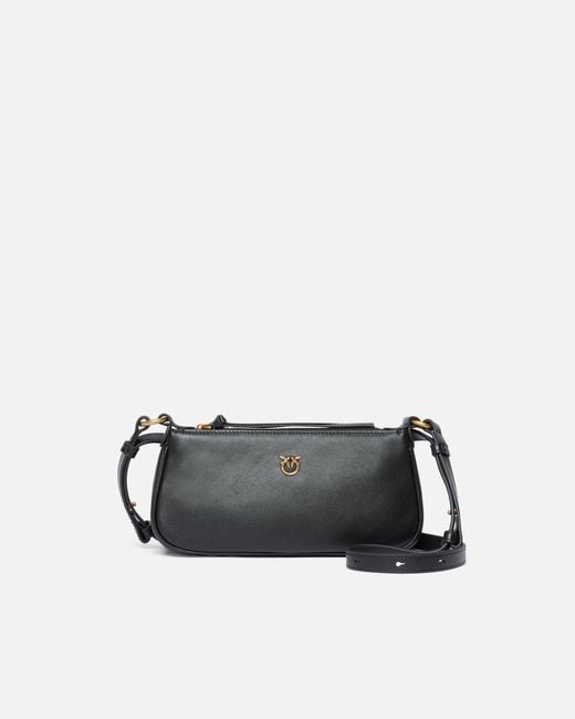 Pinko White Leather Mini Half Moon Crossbody Bag