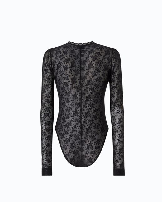 Pinko Black Floral Stretch Lace Bodysuit