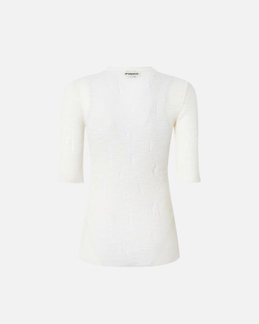 Pinko White Lightweight Ribbed Henley Sweater With Rips