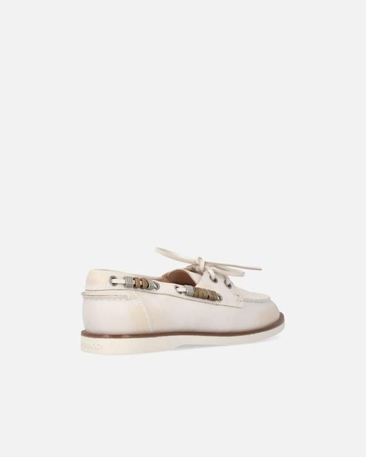 Pinko White Leather Moccasins With Jewel Details