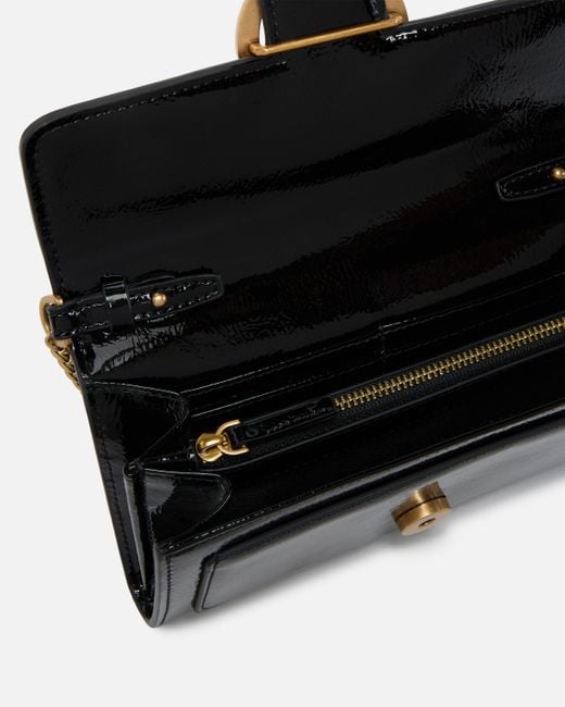 Pinko White Glossy Wallet With Shoulder Strap With Bird Buckle