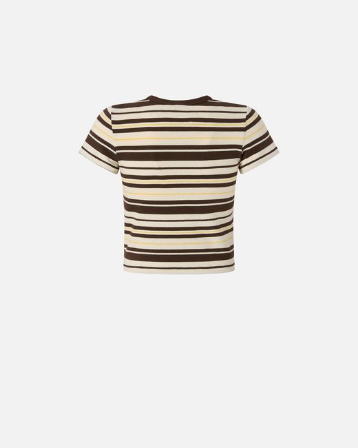 Pinko White Cropped Striped T-Shirt With Logo