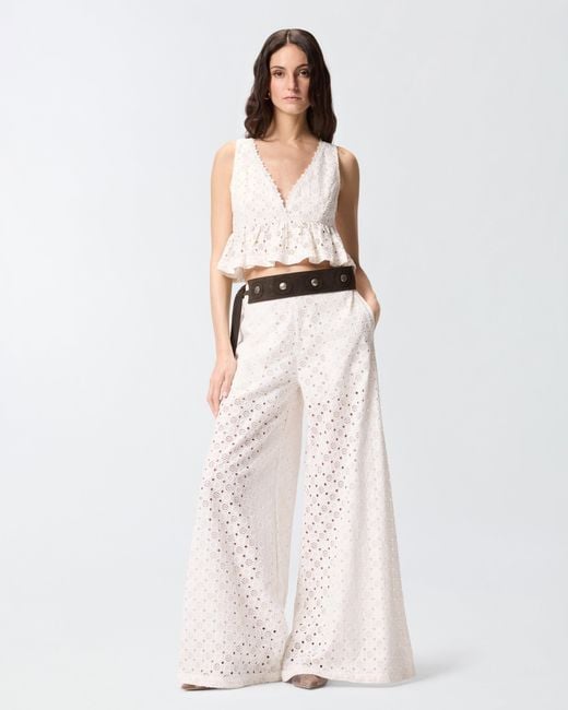 Pinko White Trousers With Openwork Motif