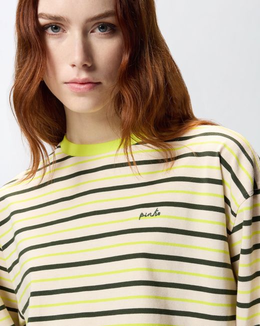 Pinko Green Striped Top With Embroidery