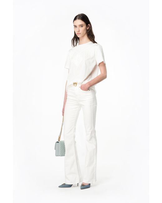 Pinko White Flared Stretch Bull Jeans With Belt