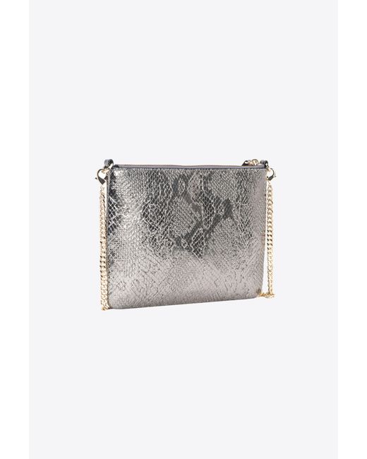 Pinko Gray Galleria Punched Reptile-print Classic Flat Love Bag