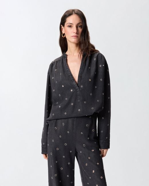 Pinko Black Dark Denim Blouse With Eyelets