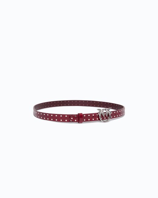 Pinko White Glossy Leather Belt With Love Birds Buckle And Studs, 2 Cm