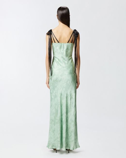 Pinko Green Reimagine By X Patrick Mcdowell Long Satin Dress With Horse Print