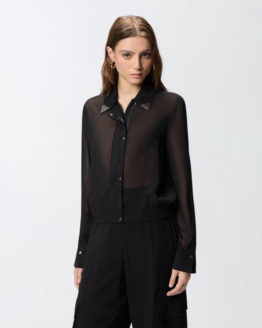 Pinko Black Semi-Sheer Shirt With Metallic Details
