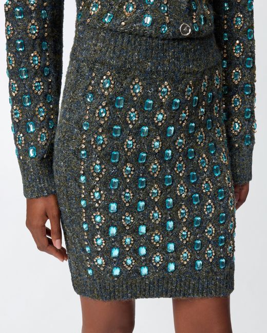 Pinko Green Knit Skirt With Jewel Embroidery