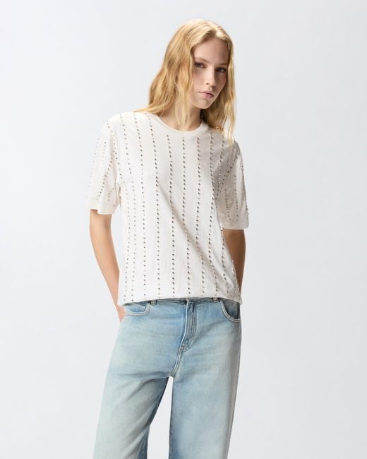Pinko White T-Shirt With Jewel Stripes