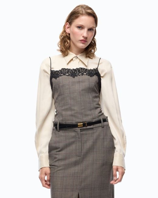 Pinko Gray Check Top With Lace