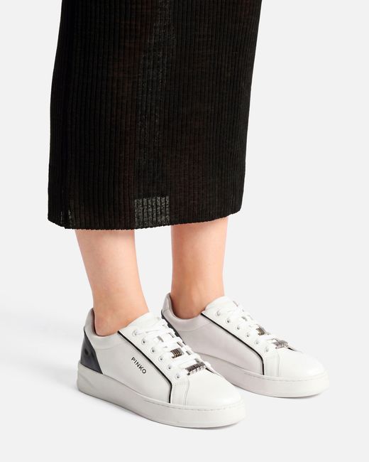 Pinko White Leather Sneakers With Logo
