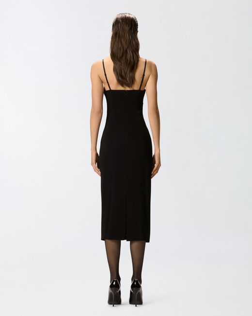 Pinko Black Slim-Fit Midi Dress With Jewel Embroidery