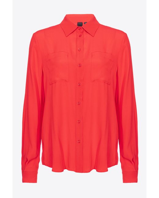 Pinko Red Silk-blend Shirt With Breast Pocket