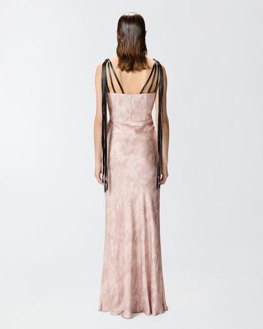 Pinko White Reimagine By X Patrick Mcdowell Long Satin Dress With Horse Print