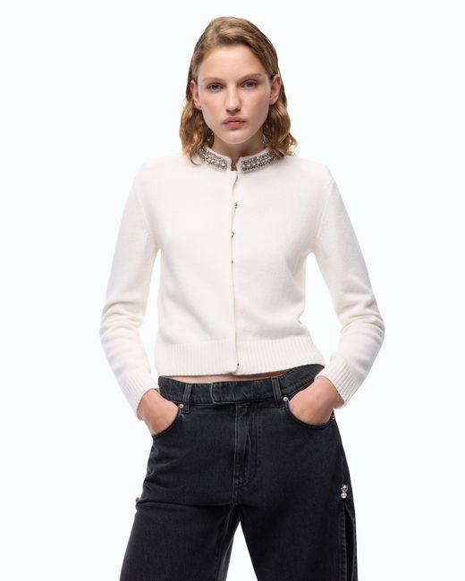 Pinko White Cardigan With Jewel Collar