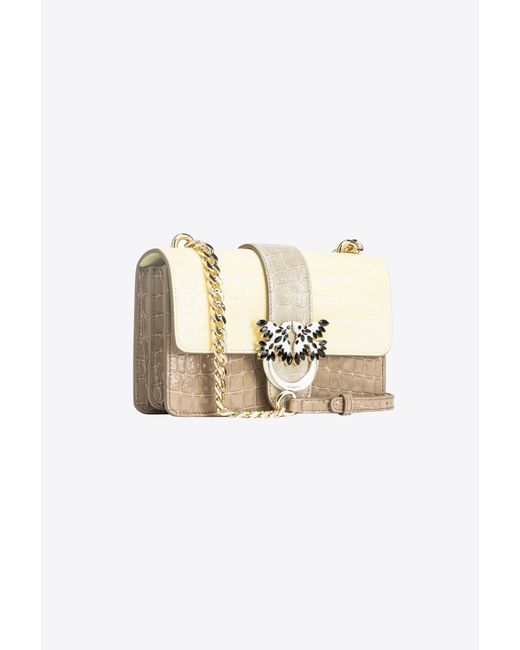 Pinko White Galleria Mini Love Bag One In Shiny Two-tone Crocodile-print Leather