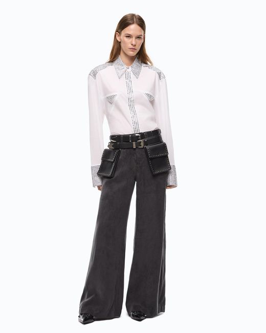 Pinko White Poplin Shirt With Strass Embellishments