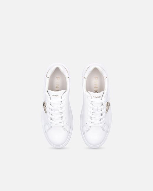 Pinko White High-Soled Flatform Sneakers With Metal Logo
